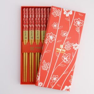 Chopstick Set/5 pair Red Flower, giftbox