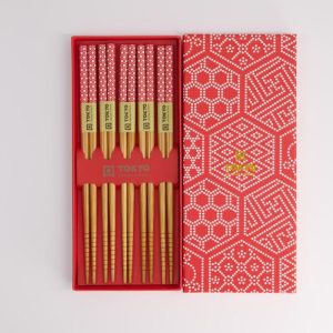 Chopstick Set/5 pair Red Multi Pattern, giftbox