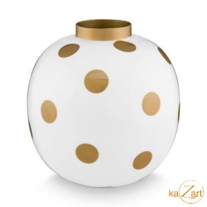 Vase Metal Dots White-Gold 23cm